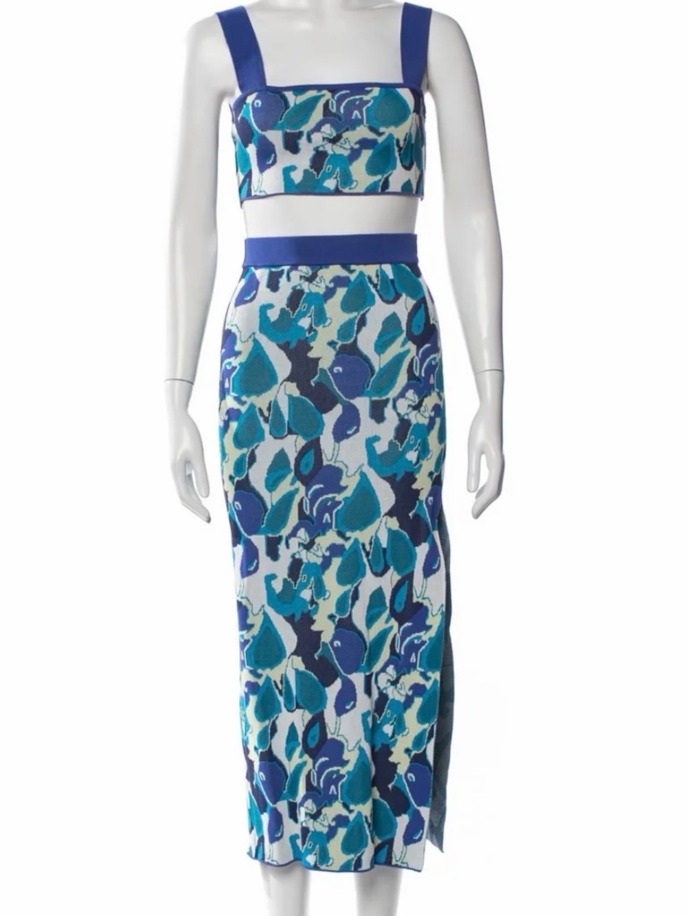 STAUD Blue & Teal Floral Midi Skirt/ XS/M